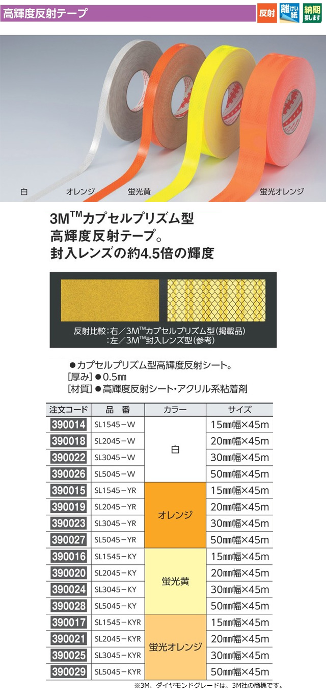 【新品】高輝度反射テープ SL2045-W ■カラー：白 20mm幅